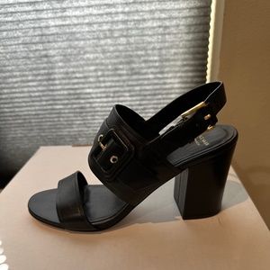 Cole Hann Black Leather High Block Heel Sandal - 7.5 M